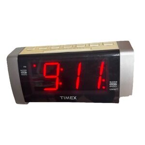 Timex AM/FM Radio Alarm Buzzer Clock Radio & Large LED Display & AUX Input T235†